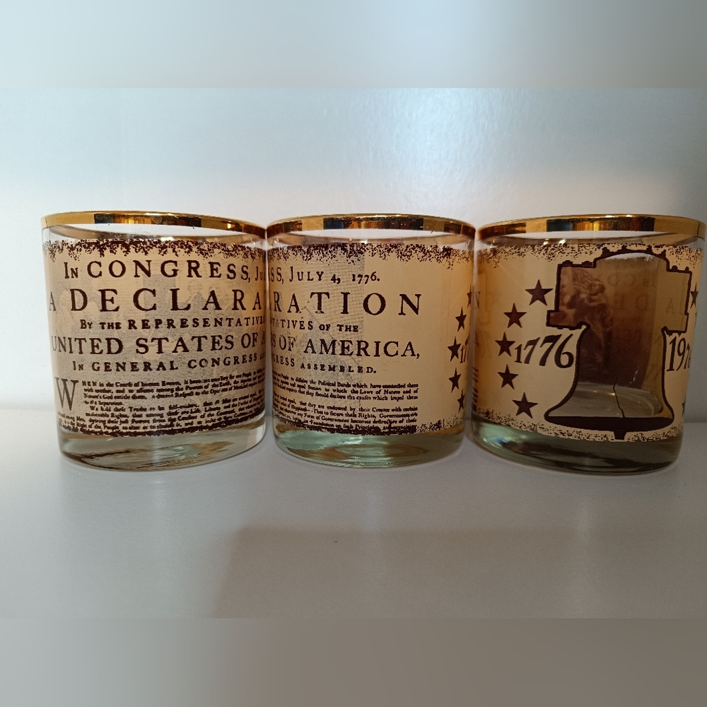 3 Vintage Bicentennial Highball Glasses Declaration Of Independence 1776-1976 US
